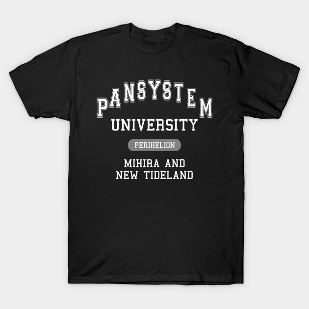 Murderbot Diaries Pansystem University of Mihira and New Tideland Perihelion College T-Shirt by jutulen